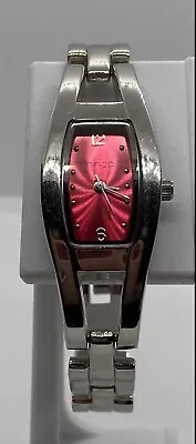 MINICCI LADIES WATCH  Silver TONNEAU CASE Red Dial Fits To 6-3/4” Wrists NICE! • $9.90