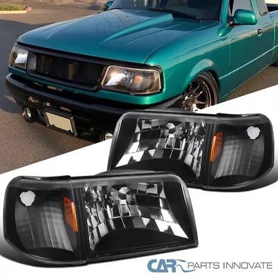 Fits 1993-1997 Ford Ranger 1PC Style Black Headlights+Corner Signal Lamps 93-97 • $99.95