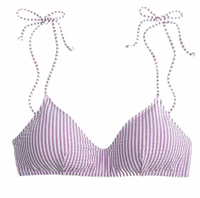 J. Crew Shoulder-Tie French Bikini Top Purple Seersucker Size XXL Item E7392 • $24.95