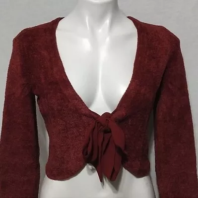 Anthropologie Moth Chenille Tie Front Cropped  Cardigan Sweater Size M • $35