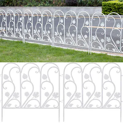 Pure White Metal Garden Fence Animal Barrier Picket Fence 5 Panels Pathway Edge • $65.92