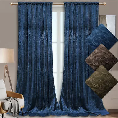 Heavy Thick Crushed Velvet Blackout Curtains Panel Luxury Floral Curtains Drapes • $65.39