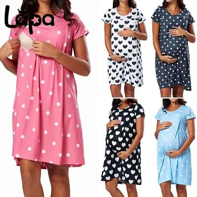 Maternity Womens Nursing Nightdress Breastfeeding Nighty Pyjamas Nightwear PJs • £13.39