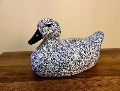 Vintage Blue-Speckled Duck Figurine Ceramic Decor • $20