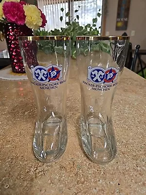 Set Of 2 Hacker-Pschorr Brau -  BOOT  Beer Glasses - 0.5-Liter - Munchen Beir  • $19.99