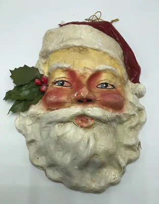 Antique Vintage Paper Mache Handmade Santa Claus Head Face Painted 9” X 7” Vtg • $225