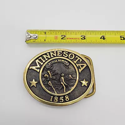 Minnesota Brass Belt Buckle 1858 Statehood Vintage 1980 Twin City Federal • $38.95