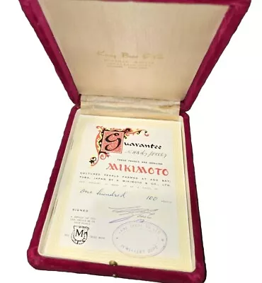 Vintage MIKIMOTO 1950s PEARL Red Velvet Box Case & Book Only 6  X 4-3/4  • $125
