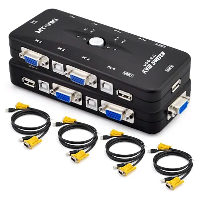 4 Port USB 2.0 KVM VGA Switch Box + Cable For PC Mouse Keyboard Sharing Monitor • $68.99