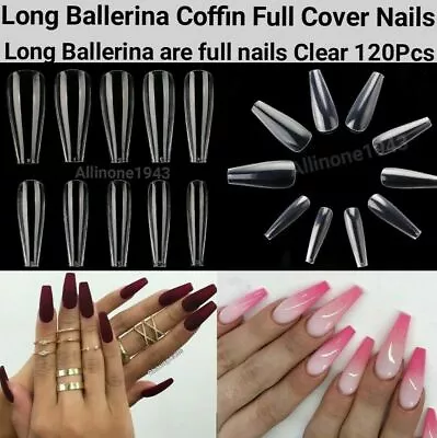 100Pc Long Ballerina/Coffin/Almond/Oval/Full Cover Square False Nail Tips-Jargod • $6.98