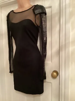 River Island Black Bodycon Dress Nesh Front Metal Plates Detail On Arms Size 10 • £5.99