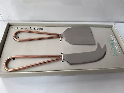 JOHN LEWIS Waitrose Set 2 Cheese Knives Copper Coloured Handle Boxed India • £10.50