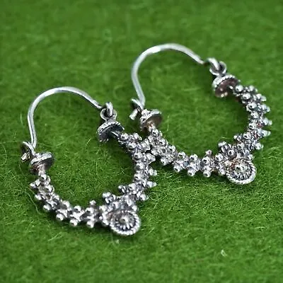 1” Vintage Sterling 925 Silver Loop Handmade Earrings Bali Wired Hoops • $29