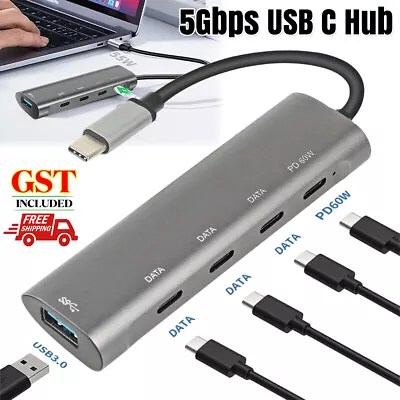 5 In 1 USB 3.0 Hub Type C Splitter USB C To USB C/USB 3.0/Type C PD60W Multiport • $20.10