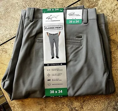 Mens Grey Norman Performance Classic Pant Stretch Waist GREY 38x34 FREE SHIPPING • $25.99