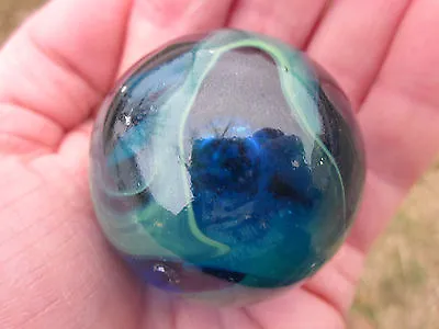 TOE BREAKER 50mm (2 ) SEA TURTLE Clear Blue/Green Marbles Glass Ball HUGE Swirl • $9.95