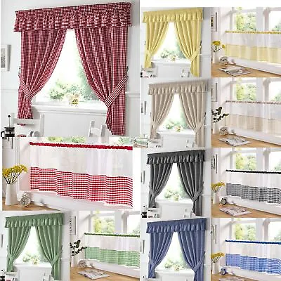Classic Gingham Checks Pattern Readymade Pencil Pleat Tape Top Kitchen Curtains • £10.62