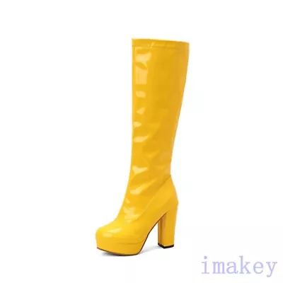 Candy Colors Knee High Boots Womens Block Heel Zip Up Western Party Boot Cosplay • $41.72