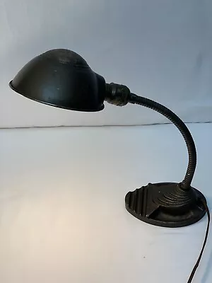 Vintage 1940’s Art Deco Desk Lamp Cast Iron Gooseneck Industrial Light Antique • $45