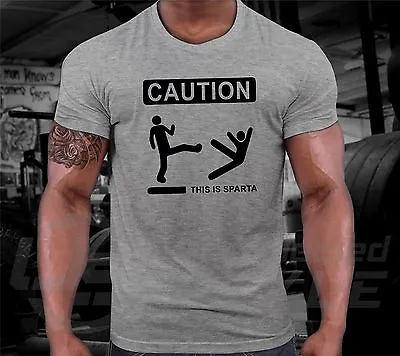 This Is Sparta T-shirt 300 Caution Wet Floor Sign Funny Brutal Spartan T Shirt • £9.88