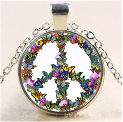 RAINBOW COLOR BUTTERFLY PEACE SIGN Pendant 18  Sterling Silver 925 Necklace LOVE • $13.99