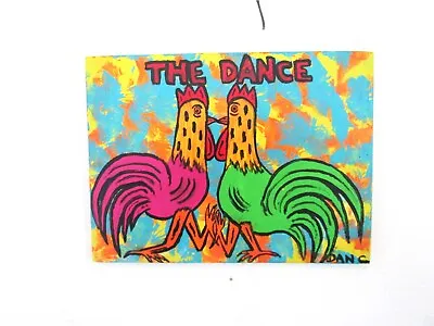 Outsider Folk Art Original Painting Rooster Chicken Dance Dan C #Dancfolkart • $39.95