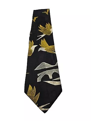 Stefano Milano Mens Italian Formal Neck Tie 100% Silk Black/Gold • $8.99