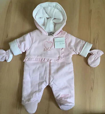 Snowsuit Pram Suit Age 1 Month. Baby. Girl. Pink. Detachable Mittens. Brand New • £15.99