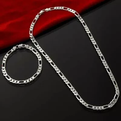 925 Sterling Silver 4mm Chain Set Bracelet & Necklace Jewelry For Men And Women • $7.99