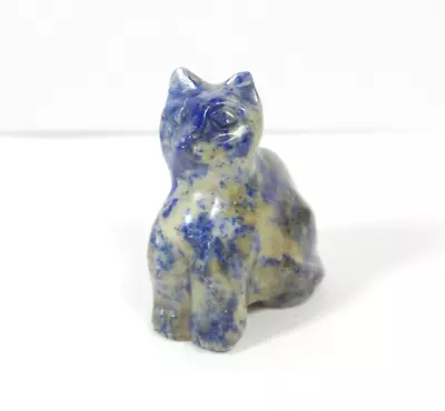 Vintage Small Blue Cat Figurine Carved Polished Natural Lapis Lazuli Miniature • $15