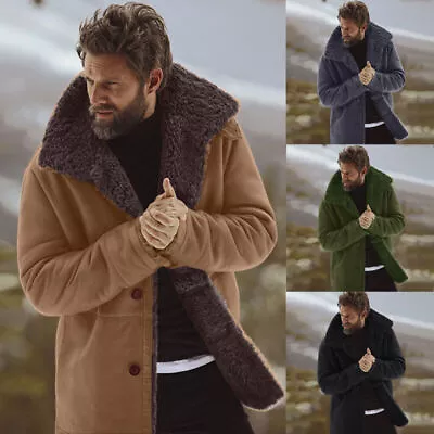 Men's Coat Sheep Jacket Winter Woolen Lined Lamb Parka Overcoat Outwear Warm • $59.42