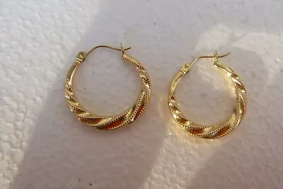 Vintage 14k Solid Yellow Gold Beaded Twist Rope Hoop Pierced Earrings 7/8'' • $99.99