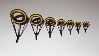 New Set Of 7 Vintage Fuji BSEG Black Yellow Shock Ring Fishing Rod Guides (25-8) • $14