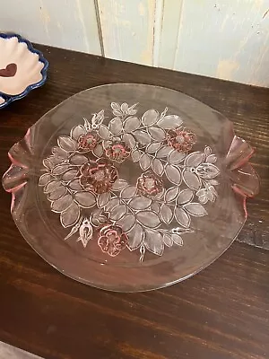 Mikasa Rosella Pink Floral Etched Walther Crystal Large Serving Tray • $19.99