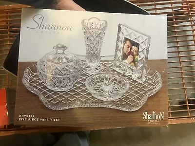 NEW ~ Godinger Shannon Crystal Tray 5 Piece Vanity Set Vase Frame Holder • $10