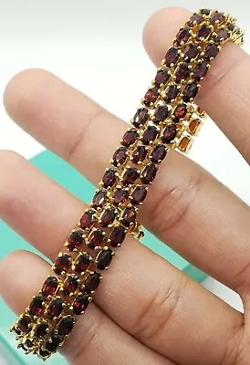 Stunning Vintage Yellow Gold Gilt 925 Sterling Silver Garnet Bracelet • $220