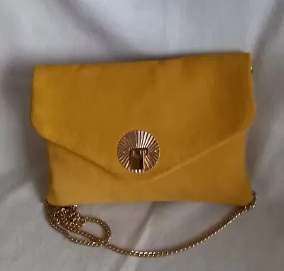 Mango Mustard Suede Shoulder Bag With Gold Chain Strap Vgc • £9