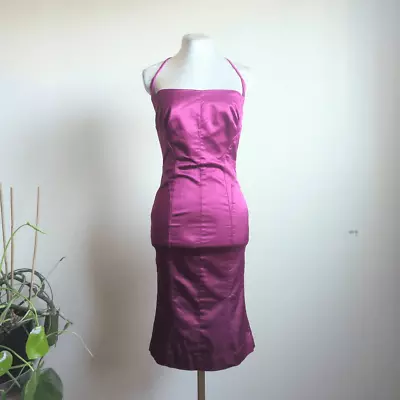 Vintage Y2K Miss Sixty Luxury Womens Medium Midi Satin Dress Pink Fuchsia Sexy • $58