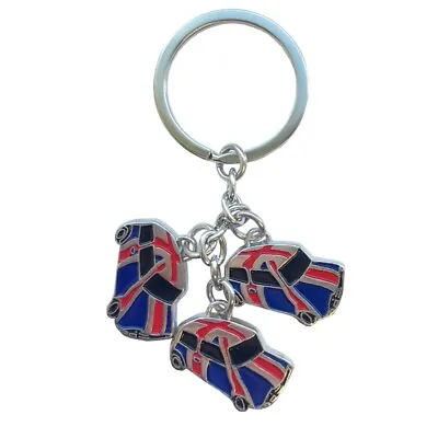 Union Jack Charm With Three Mini Cars Metal Key Ring • £4.99