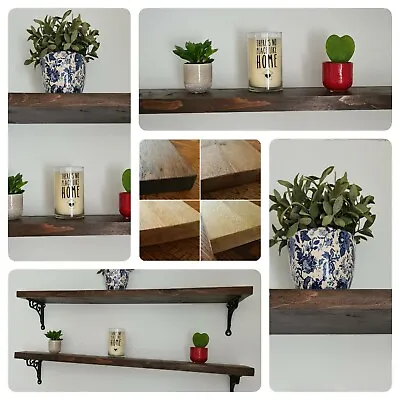 9  / 22.5cm Rustic Wooden Floating Shelf Deep Chunky Farmhouse Cottage Shelves • £24.50