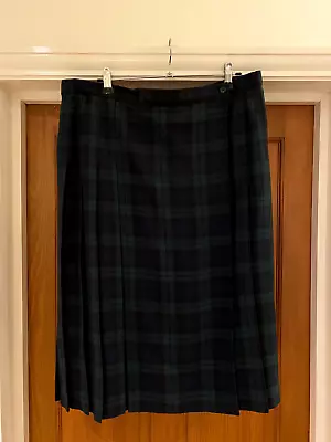 St Michael M&S Vintage Wool Navy Black & Green Tartan Check Kilt Skirt Size 18 • $31.57