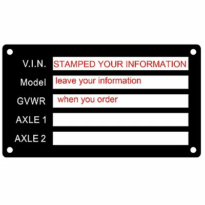 Pre-Engraved  TRAILER VIN ID PLATE DATA TAG SERIAL MODEL NUMBER IDENTIFICATION • $17.38