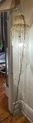 Vtg 70's Boho Hippy White Ivory Cascading Seashell Chain Swag Chandelier Lamp • $154.95