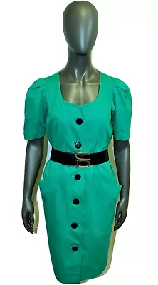 Vintage 80s Green Cotton Dress YVES SAINT LAURENT VARIATION 38FR 6 US • $95