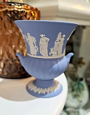 Small Wedgewood Jasperware  Urn Style Vase  8.5 Cm Blue Greek Design With Goats • $30