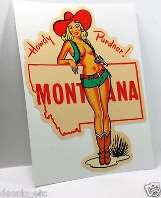 MONTANA Cowgirl Pinup Vintage Style Travel Decal Vinyl Sticker Luggage Label • $4.69