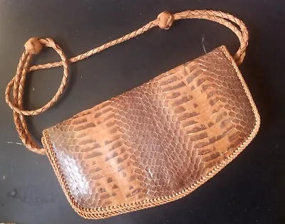Vintage Authentic SNAKESKIN  SHOULDER BAG PURSE Or CLUTCH Braided Handle  • $12