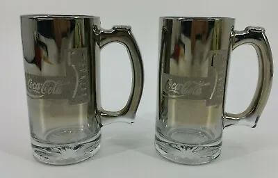 Lot Set 2 5th Avenue Silver Mercury Glass 12oz Coca-Cola Glass Coke Mug Silver • $19.99