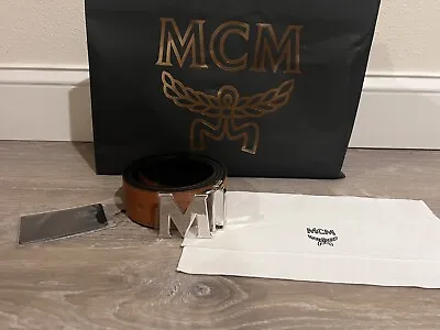 100% Authentic New Men Mcm Cognac Logo Embossed Accent Mcm Belt One Size Silver • $159.99