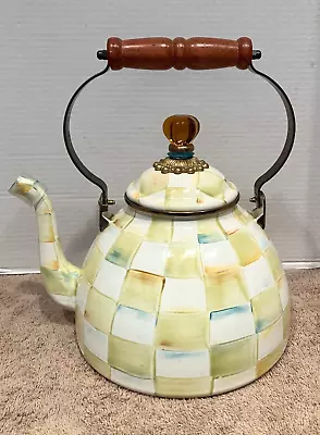 Vtg. Mackenzie-childs  Checked  12  Tall  Coffee/tea Pot With Lid/ Wood Handle • $59.95